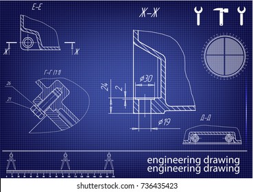 white drawing on a blue background, engineering