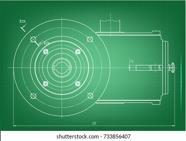 white drawing on a green background, engineering