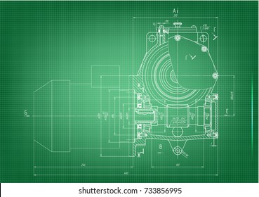 white drawing on a green background, engineering