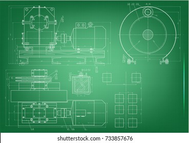 white drawing on a green background, engineering