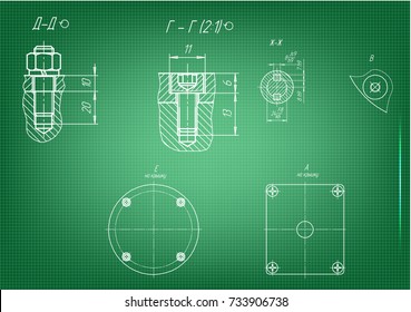 white drawing on a green background, engineering