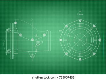 white drawing on a green background, engineering