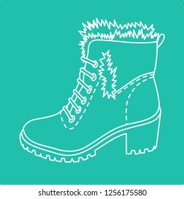 White drawing of a winter boot on a turquoise background.