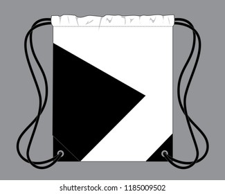 White Drawstring Bag With Black Printing Design On White Background, Vector File.