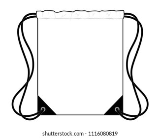 White Drawstring Bag With Black Rope Design On White Background, Vector File.