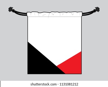 White Drawstring Bag With Black-Red Printing Design On Gray Background, Vector File