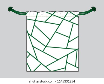 White Drawstring Bag Design Vector
With Squares Green Graphic Lines Style.