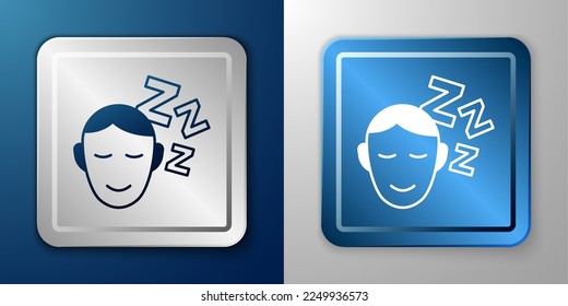 White Dreams icon isolated on blue and grey background. Sleep, rest, dream concept. Resting time and comfortable relaxation. Silver and blue square button. Vector