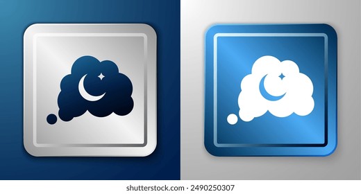 White Dreams icon isolated on blue and grey background. Sleep, rest, dream concept. Resting time and comfortable relaxation. Silver and blue square button. Vector