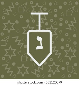 White  Dreidel icon for Hannukah on a green background.