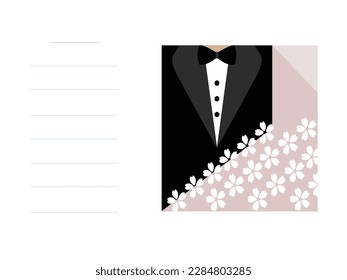White dress and black suit with each other for their wedding ceremony invitation card vector couple on white background.