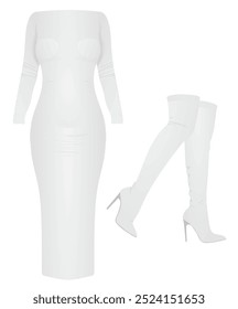 Vestido blanco y botas. Vector