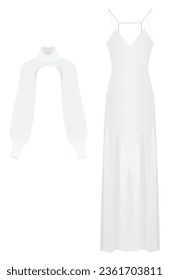 White dress and crop top. vector illustration