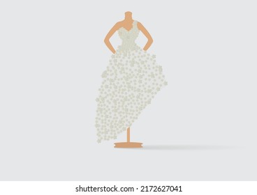 White dress prom on mannequin in grey background 