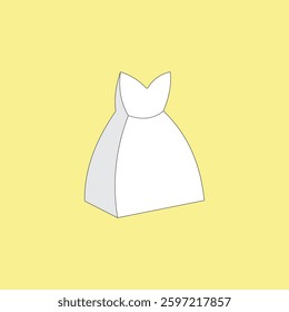 White dress shaped goodies box vector illustration on yellow background