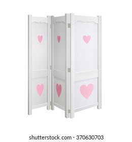 white dressing room divider with pink hearts