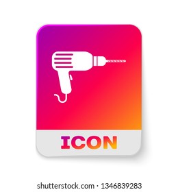 White Drill machine icon isolated on white background. Rectangle color button. Vector Illustration