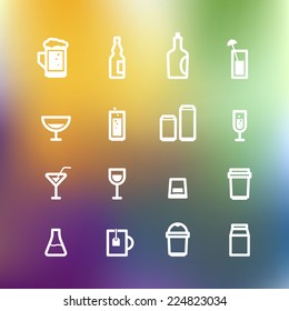 White drink icons clip-art on color background. Design elements