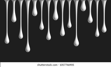 White dripping cream, yogurt, paint or dairy product on dark background.