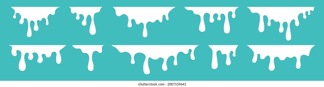 Pintura de goteo blanca que fluye hacia el fondo del vector. El líquido de leche blanca gotea. Ilustración vectorial.	