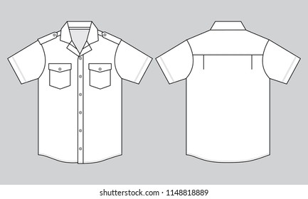 White Driver Uniform Shirt  Template on Gray Background. Front and Back Views, Vector File.