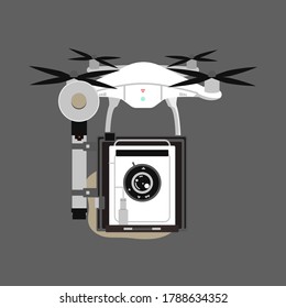 White drone front view with professional film camera