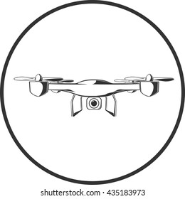 White drone icon emblem vector icon illustration in white circle element sign eps jpg logo image concept