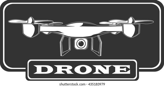 White drone icon emblem vector icon illustration in white circle element sign eps jpg logo image concept