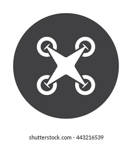 White Drone Quadcopter icon on black button isolated on white