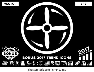 White Drone Screw Rotation icon with bonus 2017 year trend icon set. Vector illustration style is flat iconic symbols, black background.