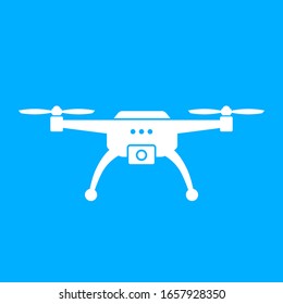 White drone vector icon on blue background