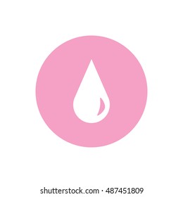 White drop icon vector. Pink button. Pink circle