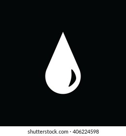 White drop vector icon. Black background