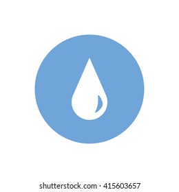White drop vector icon. Blue circle. Blue button