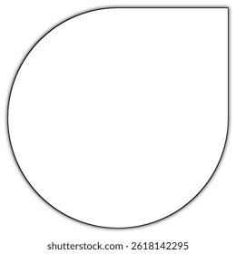 Weiße Tröpfchen oder abgerundete Tabulatorform mit schwarzem Umriss und subtilem Schatten, die häufig im UI-Design, in Schaltflächen, Symbolen oder in dekorativen Elementen verwendet werden