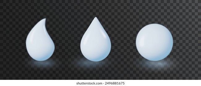 White drops isolated. Skin care mousse, gel or lotion. Dripping almond or coconut milk vector set of different shapes.