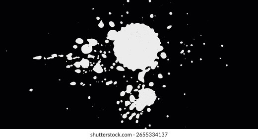 Gotas blancas sobre un fondo negro, manchas, salpicaduras, en blanco para los diseñadores