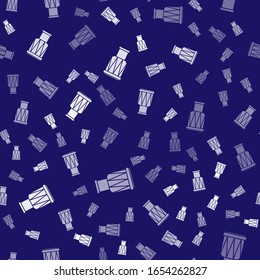 Icono de Tambor Blanco aislado sin fisuras en fondo azul.Signo musical. Símbolo de instrumento musical.  Ilustración vectorial