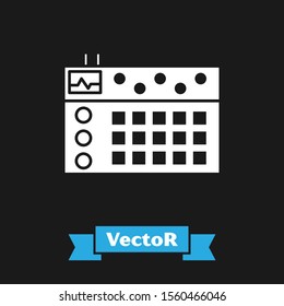 White Drum machine icon isolated on black background. Musical equipment.  Vector Illustration