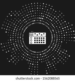 White Drum machine icon isolated on grey background. Musical equipment. Abstract circle random dots. Vector Illustration