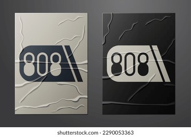 White Drum machine music producer equipment icon isolated on crumpled paper background. Paper art style. Vector