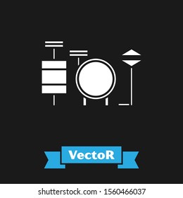 White Drums icon isolated on black background. Music sign. Musical instrument symbol.  Vector Illustration