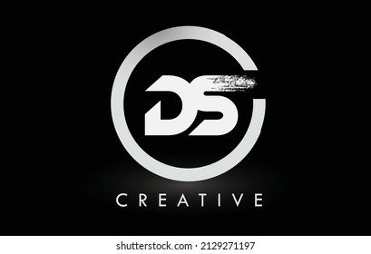 White DS Brush Letter Logo Design with Black Circle. Creative Brushed Letters Icon Logo.