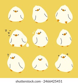 White duck 1 cute on a yellow background, vector illustration.