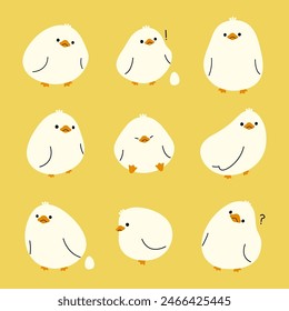 White duck 3 cute on a yellow background, vector illustration.