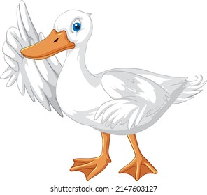 White duck cartoon character on white background illustration