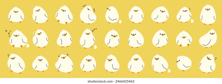 White duck collection 1 cute on a yellow background, vector illustration.