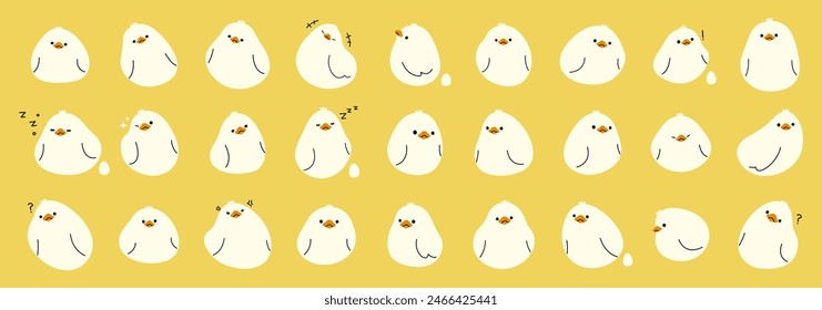 Colección de pato blanco 2 lindo sobre un fondo amarillo, Ilustración vectorial.