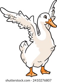 White Duck Flapping Wings Wild Animal Vector Illustration