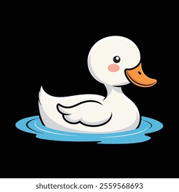 A white duck floating on a calm blue pond vector illustration